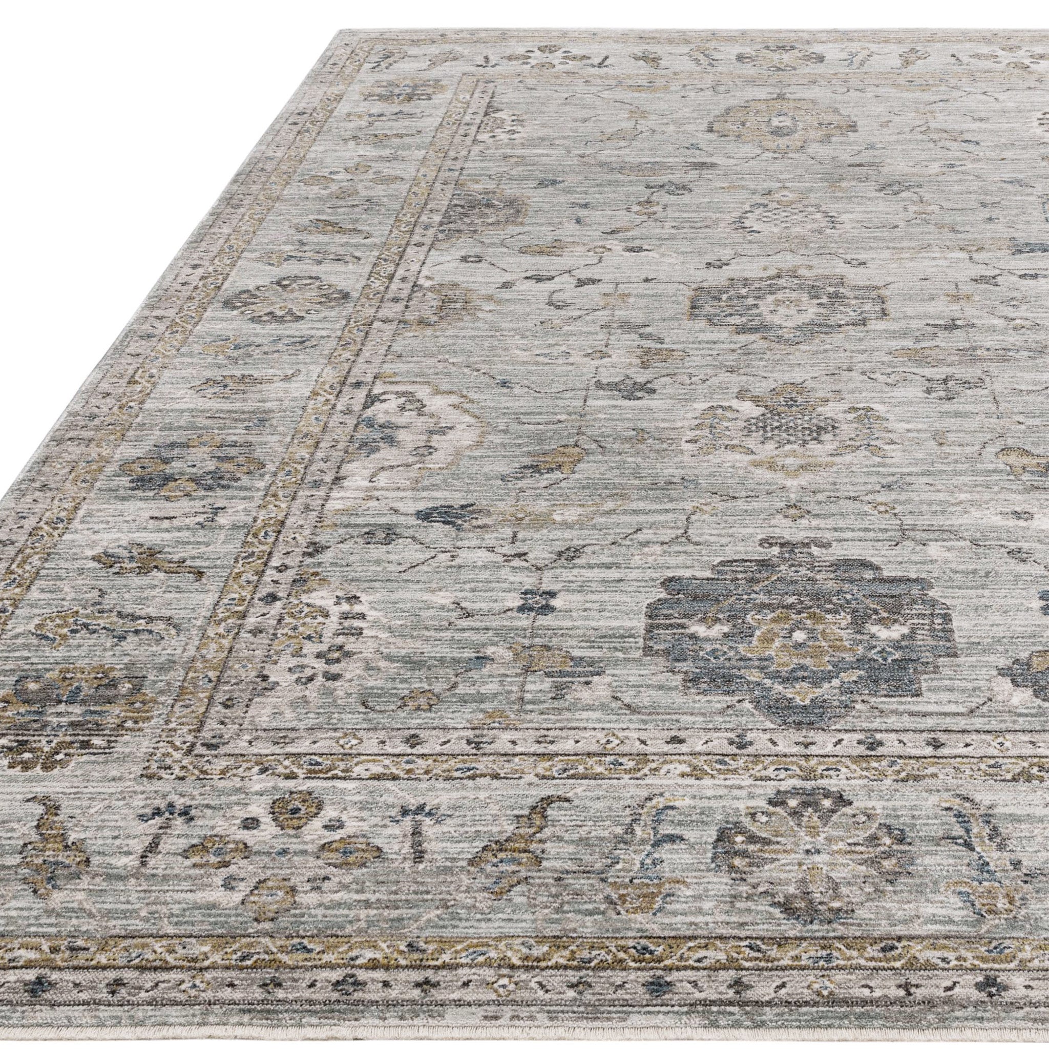 Floral Design Vintage Style Rug in Blue Grey